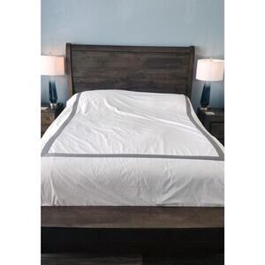 Restoration Hardware Duvet Cover Italy White Gray Border Full/Queen Cotton